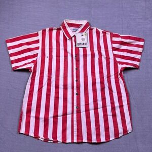 Gitano Sportswear Mens Red White Striped Short Sleeve Button Up Shirt Size 38